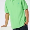 Polo da uomo in piquet verde fluo con logo St. Barth ed effetto vintage