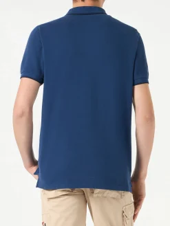 Polo in denim piquet blu con logo St. Barth