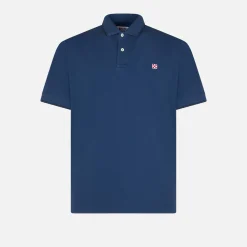 Polo in denim piquet blu con logo St. Barth