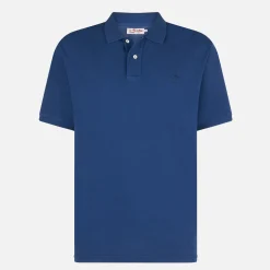 Polo in denim piquet con logo St. Barth effetto vintage