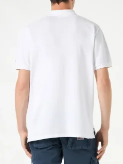 Polo in piquet bianco con logo St. Barth effetto vintage