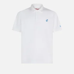Polo in piquet bianco con logo St. Barth effetto vintage