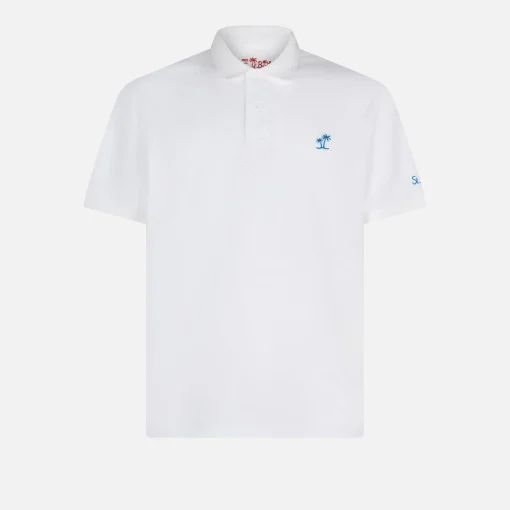 Polo in piquet bianco con logo St. Barth effetto vintage