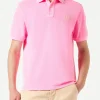 Polo in piquet rosa con logo St. Barth ed effetto vintage