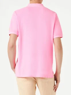 Polo in piquet rosa con logo St. Barth ed effetto vintage