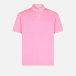Polo in piquet rosa con logo St. Barth ed effetto vintage