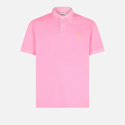 Polo in piquet rosa con logo St. Barth ed effetto vintage