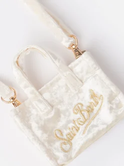Portachiavi in tessuto ciniglia bianco con ricamo logo