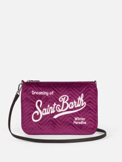 Pouch a tracolla Parisienne sherpa in velluto trapuntato fucsia