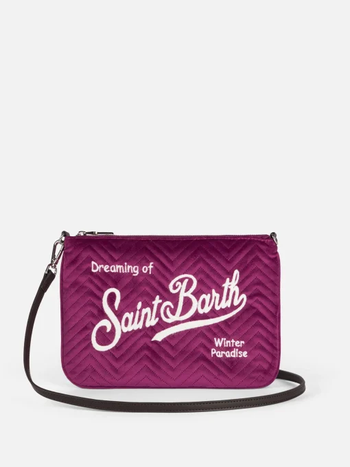 Pouch a tracolla Parisienne sherpa in velluto trapuntato fucsia