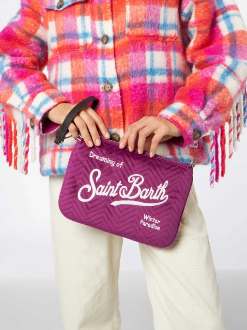 Pouch a tracolla Parisienne sherpa in velluto trapuntato fucsia