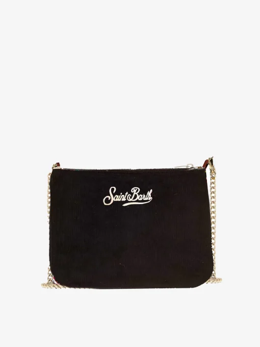 Pouch a tracolla Parisienne in velluto con ricamo All I want for Christmas is Saint Barth