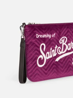 Pouch a tracolla Parisienne sherpa in velluto trapuntato fucsia