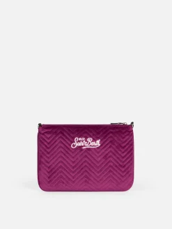 Pouch a tracolla Parisienne sherpa in velluto trapuntato fucsia