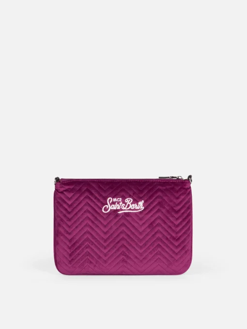 Pouch a tracolla Parisienne sherpa in velluto trapuntato fucsia