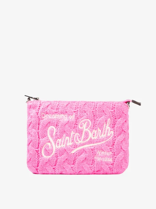 Pouch a tracolla Parisienne con motivo intrecciato rosa