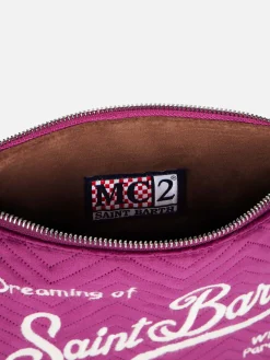 Pouch a tracolla Parisienne sherpa in velluto trapuntato fucsia