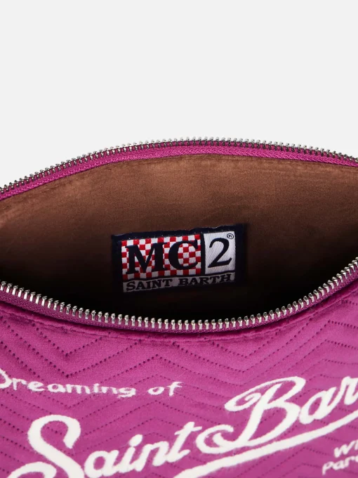 Pouch a tracolla Parisienne sherpa in velluto trapuntato fucsia