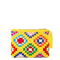 Pouch Parisienne all'uncinetto gialla con ricamo Saint Barth