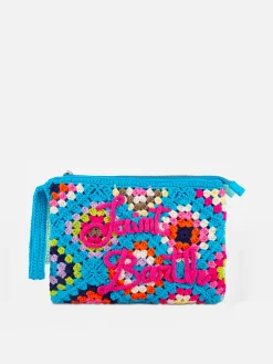 Pouch Parisienne azzurra all'uncinetto con ricamo Saint Barth