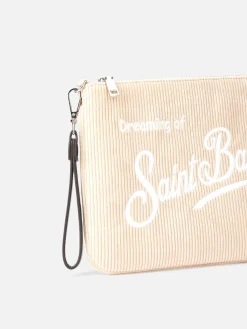 Pouch Parisienne in velluto a coste beige con catena