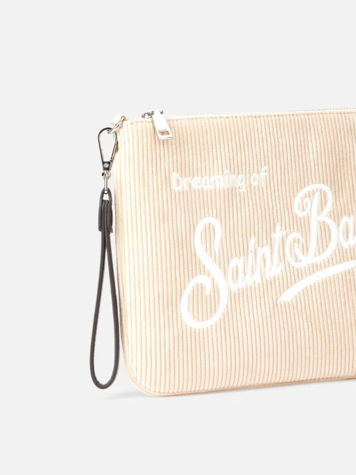 Pouch Parisienne in velluto a coste beige con catena