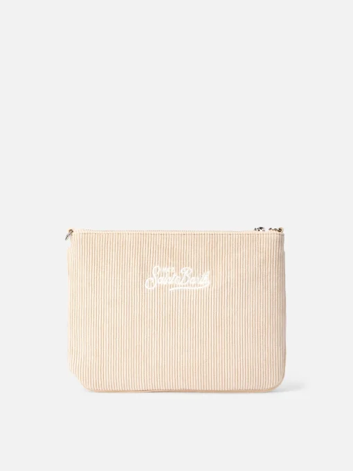 Pouch Parisienne in velluto a coste beige con catena