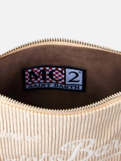 Pouch Parisienne in velluto a coste beige con catena