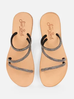 Sandali bassi Cora con strass neri