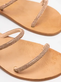 Sandali flat avvolgenti con strass oro