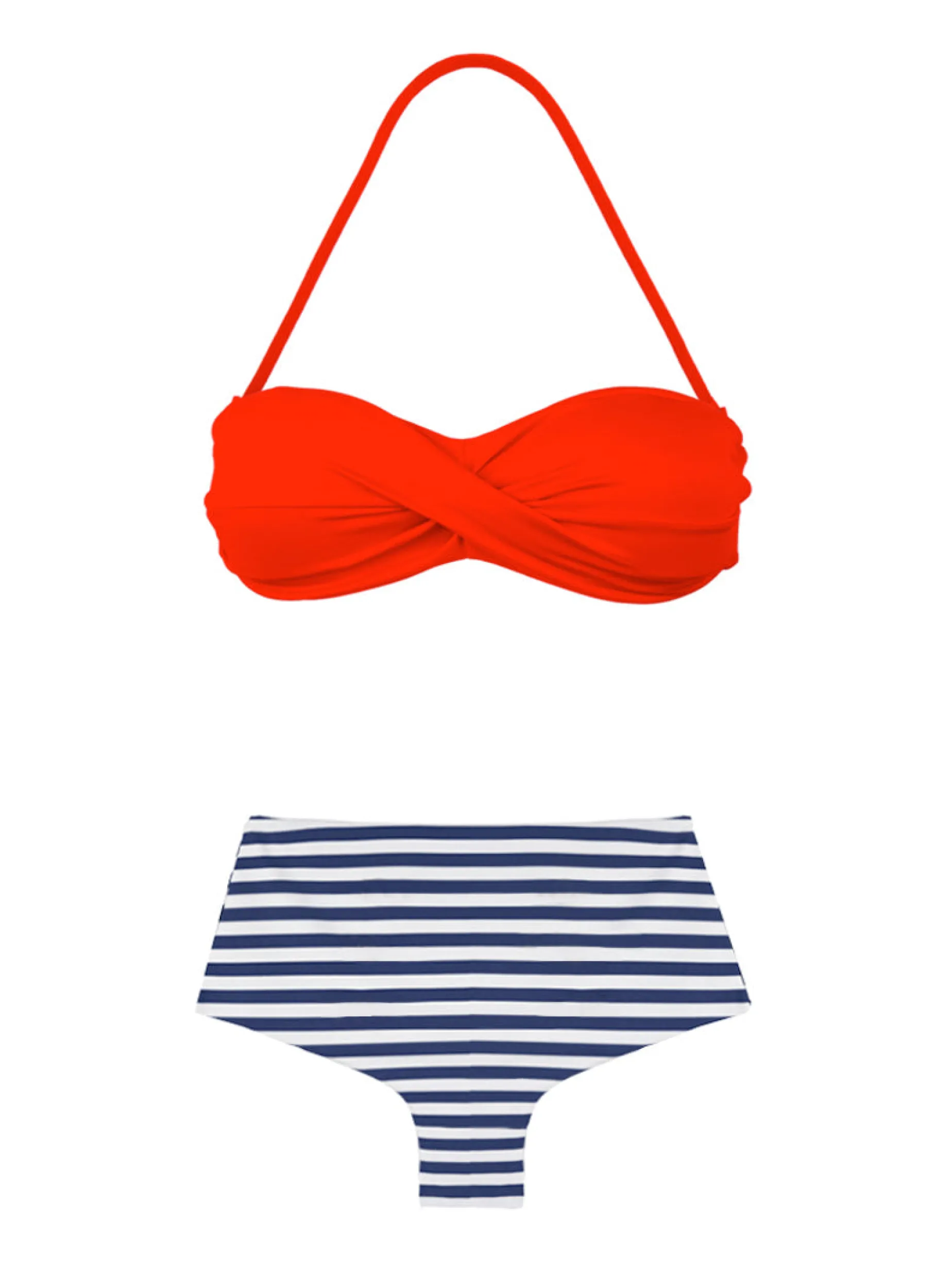 Slip da bagno alti vintage Bikini con stampa a righe blu