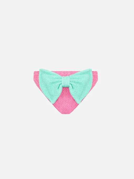 Slip da bagno da bambina rosa crinkle con fiocco