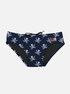 Slip da bagno da bambino blu navy micro stampa pirati