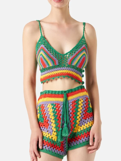 Top all'uncinetto multicolore