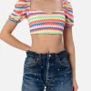 Top corto in maglia raschel da donna