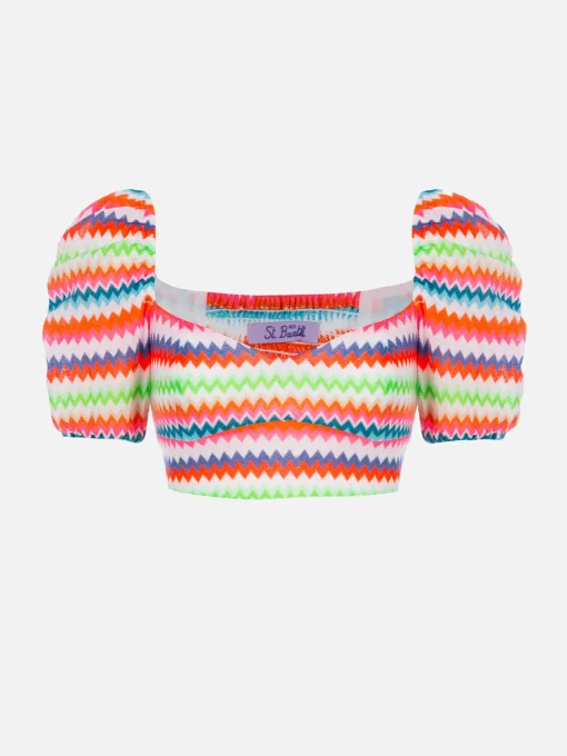 Top corto in maglia raschel da donna