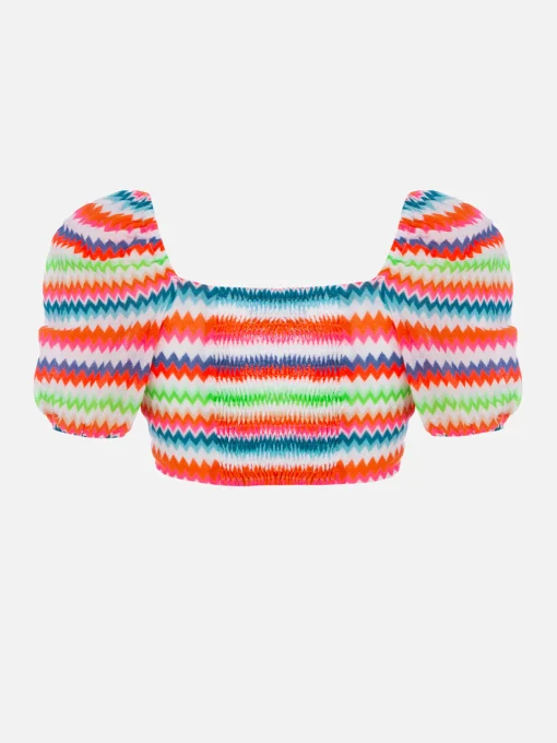Top corto in maglia raschel da donna