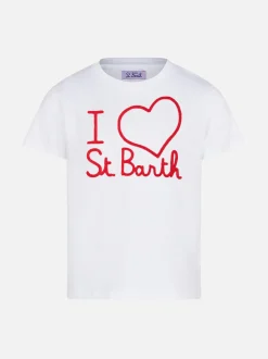 T-shirt da bambina con ricamo I love St. Barth