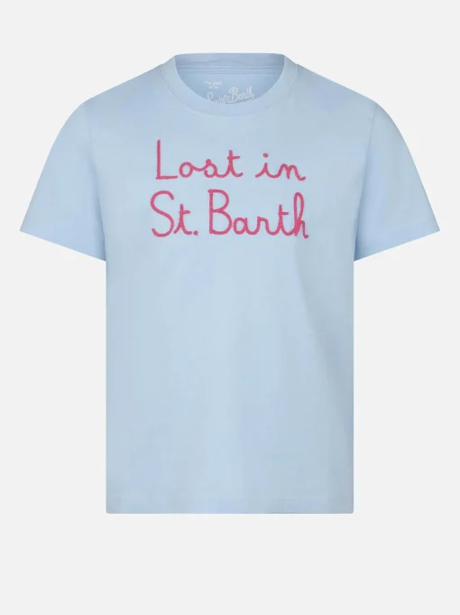 T-shirt da bambina con ricamo Lost in St. Barth