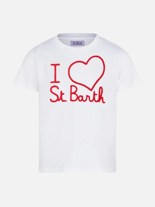 T-shirt da bambina con ricamo I love St. Barth