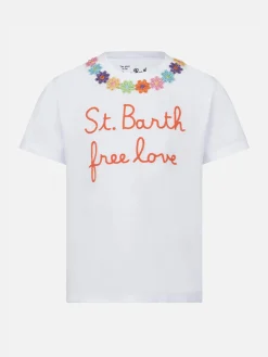 T-shirt da bambina con ricamo margherita e patch