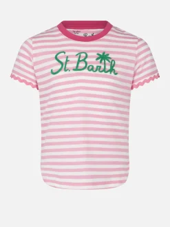 T-shirt da bambina con righe e ricamo