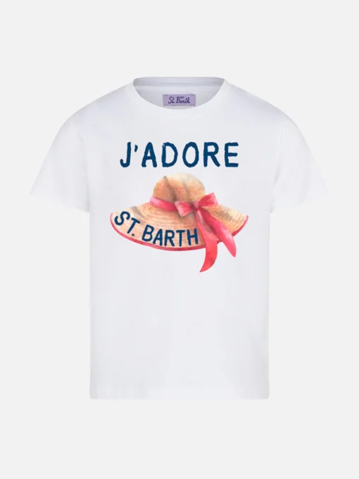 T-shirt da bambina con stampa J'adore St. Barth