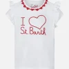 T-shirt da bambina in cotone con balza e ricamo