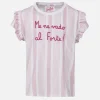 T-shirt da bambina in cotone con balza e ricamo