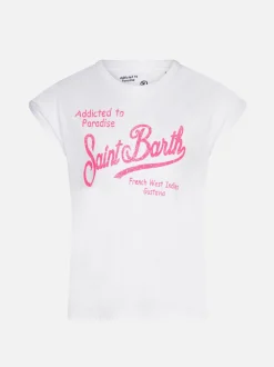 T-shirt da bambina in cotone con stampa Saint Barth