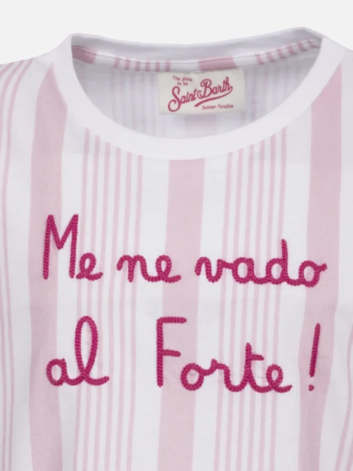 T-shirt da bambina in cotone con balza e ricamo