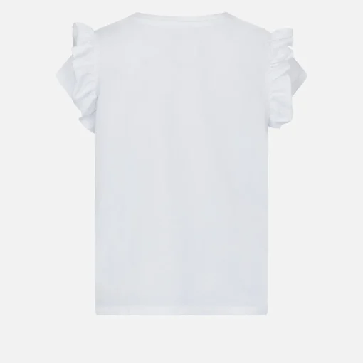 T-shirt da bambina in cotone con balza e ricamo