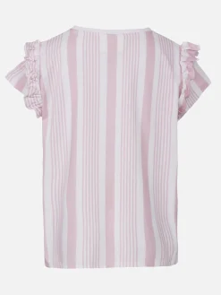 T-shirt da bambina in cotone con balza e ricamo