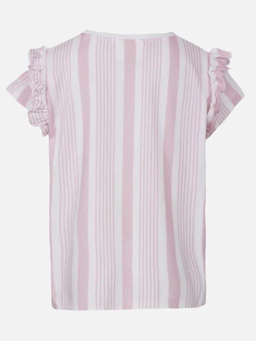 T-shirt da bambina in cotone con balza e ricamo